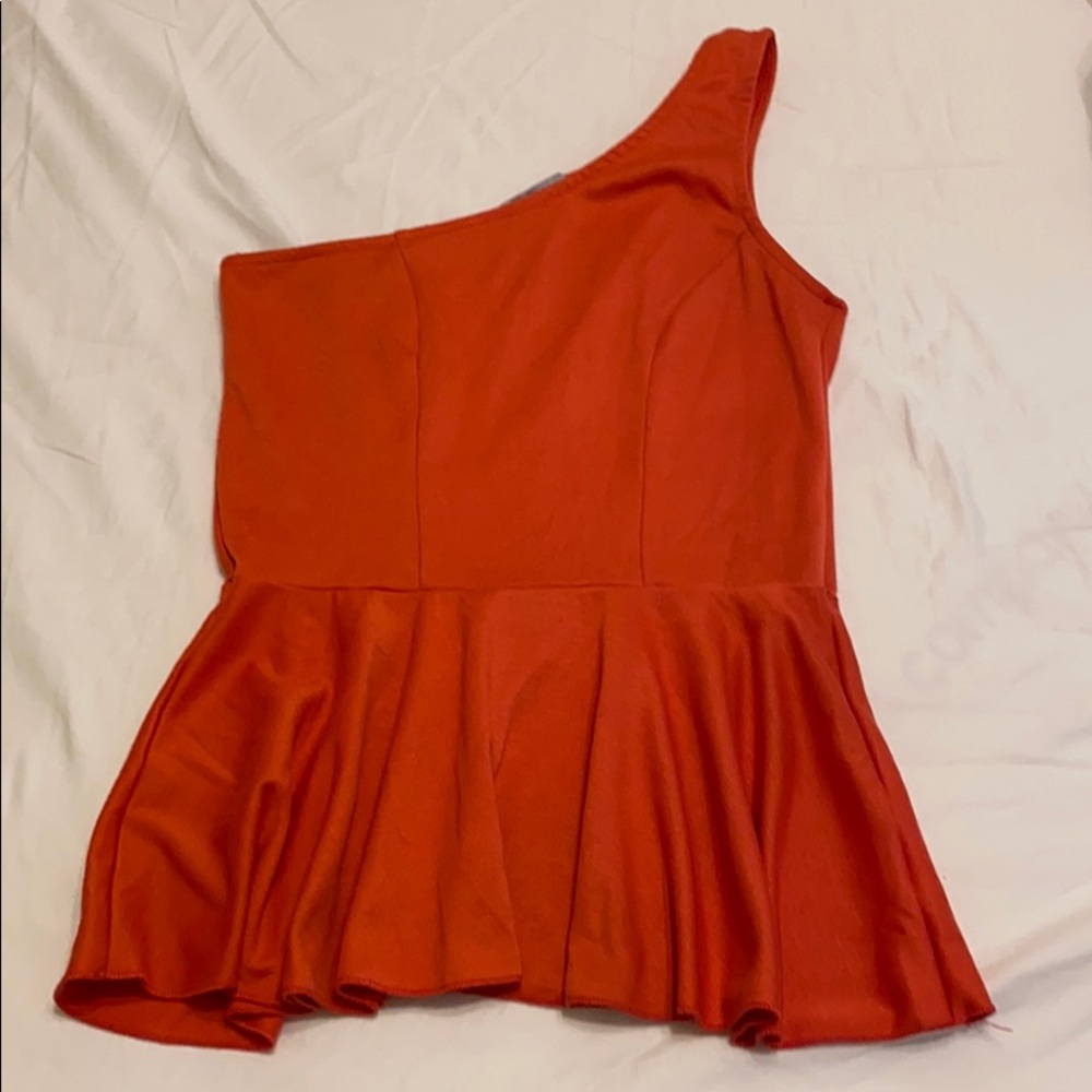 Coral Charlotte Russe 1 Shoulder Peplum Top M EUC